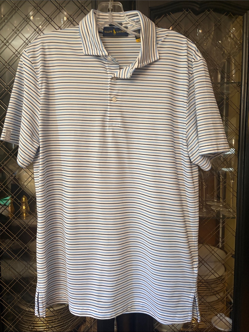 Ralph Lauren White Polo with Blue Thin Stripes - Men's